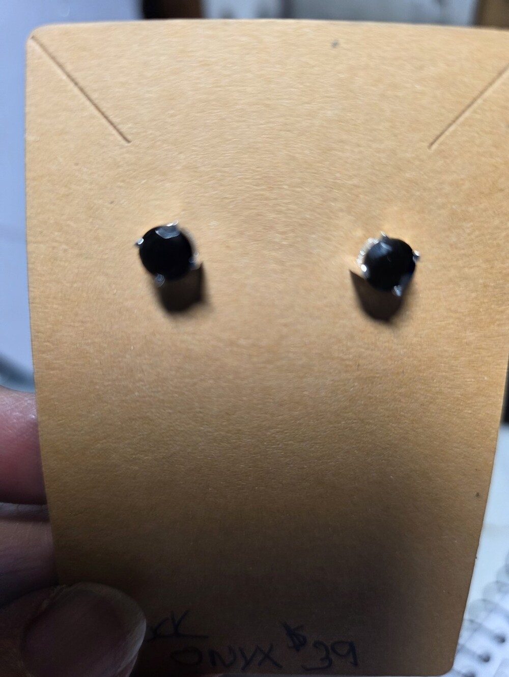 Sterling Silver Onyx Stud Earrings - Black